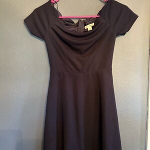 Miami Navy Mini Fit and Flare Dress with Short Sleeves and Cowl Neck